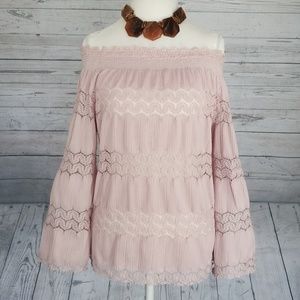 Off the Shoulder Lace Embellished Top